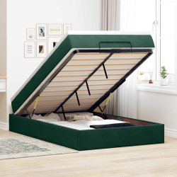 Cama otomana com colchão 120x190 cm veludo verde-escuro