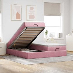 Moldura de cama otomana com colchão rosa 200x200cm veludo