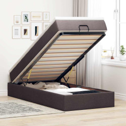 Estrutura cama otomana colchão 80x200 cm tecido castanho escuro