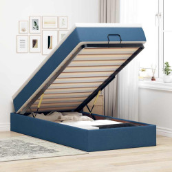 Estrutura de cama otomana com colchão tecido azul 90x200cm