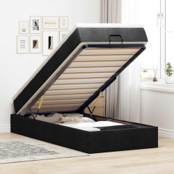 Estrutura de cama otomana com colchão preto tecido