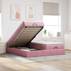 Estrutura de cama otomana com colchões 180x200 cm veludo rosa