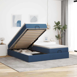 Estrutura de cama otomana com colchões 180x200cm tecido azul