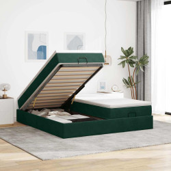 Estrutura de cama otomana com colchão verde escuro veludo