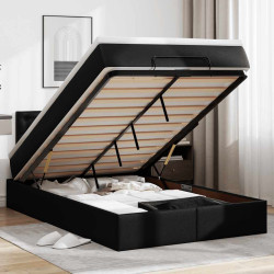 Estrutura de cama otomana com colchão preto couro falso