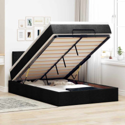 Cama otomana com colchão & leds 120x190 cm tecido preto