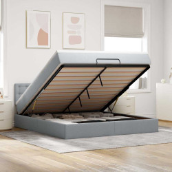 Cama otomana com colchão 160x200 cm tecido cinzento claro