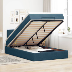 Cama otomana com colchão & leds 120x190cm veludo azul-escuro