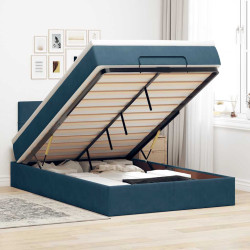 Cama otomana com colchão & leds 120x190cm veludo azul-escuro