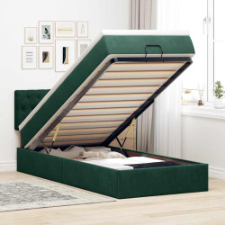 Cama otomana com colchão & leds 80x200cm veludo verde-escuro