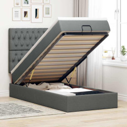 Estrutura cama otomana colchão 100x200cm tecido cinzento escuro