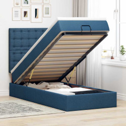 Cama otomana com colchão 100x200 cm tecido azul