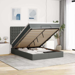 Estrutura cama otomana colchão 140x200cm tecido cinzento escuro