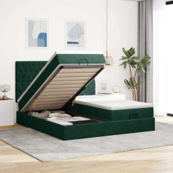 Estrutura de cama otomana com colchão verde escuro veludo