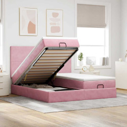 Estrutura de cama otomana com colchões 160x200 cm veludo rosa
