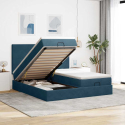 Estrutura cama otomana colchões 180x200 cm veludo azul escuro