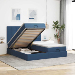 Estrutura de cama otomana com colchões 200x200cm tecido azul