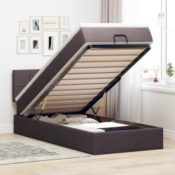Cama otomana com colchão 100x200 cm tecido castanho escuro