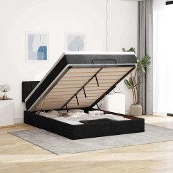Cama otomana com colchão 140x200 cm tecido preto