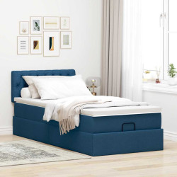 Cama otomana com colchão 90x200 cm tecido azul