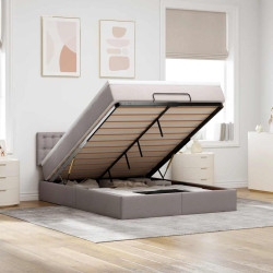 Cama otomana com colchão 140x200 cm tecido cinza