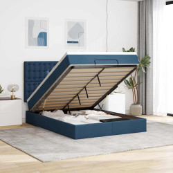 Estrutura de cama otomana com colchão 140x190cm tecido azul