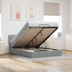 Cama otomana com colchão & leds cinzento claro 140x190cm tecido