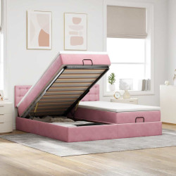 Moldura de cama otomana com colchão rosa 200x200cm veludo
