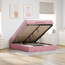 Estrutura de cama otomana com colchão 140x190 cm veludo rosa