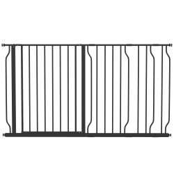 Barreira de segurança para cães com 3 extensões montagem a pressão duplo bloqueio 75-145x76 cm preto