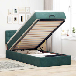 Cama otomana com colchão & leds 90x200cm veludo verde-escuro