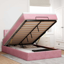Cama otomana com colchão & leds 120x190cm veludo rosa
