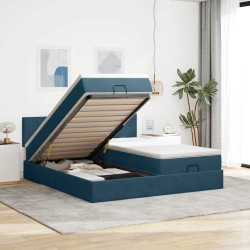 Estrutura cama otomana colchões 180x200 cm veludo azul escuro