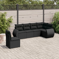 6 Pcs conjunto sofás de jardim c/ almofadões vime PE preto