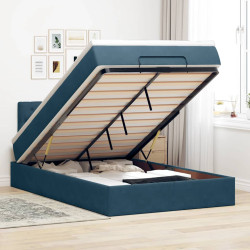 Estrutura cama otomana colchão 120x200cm veludo azul escuro