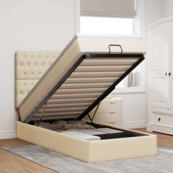 Cama otomana com colchão 100x200 cm tecido creme