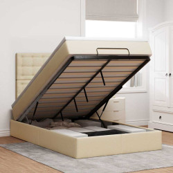 Estrutura de cama otomana com colchão 120x190 cm tecido creme