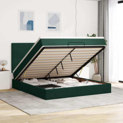 Estrutura de cama otomana com colchão verde escuro veludo