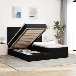 Estrutura de cama otomana com colchões 200x200cm veludo preto