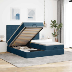 Cama otomana com colchões/leds 200x200 cm veludo azul-escuro