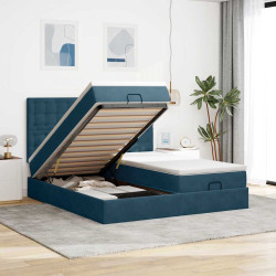 Cama otomana com colchões/leds 200x200 cm veludo azul-escuro