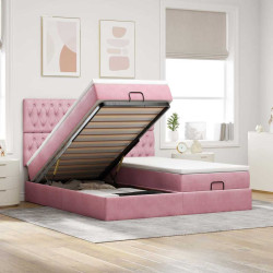 Estrutura de cama otomana com colchões 160x200 cm veludo rosa