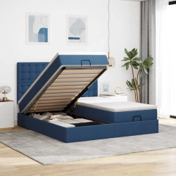 Estrutura de cama otomana com colchões 200x200cm tecido azul