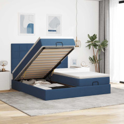 Estrutura de cama otomana com colchões 200x200cm tecido azul