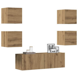 Conjunto de armário TV parede 5 pcs madeira carvalho artisiano