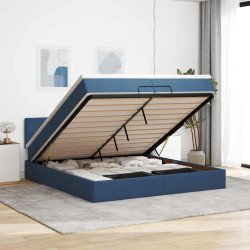 Estrutura de cama otomana com colchão 200x200 cm tecido azul