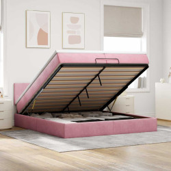 Estrutura de cama otomana com colchão 200x200 cm veludo rosa