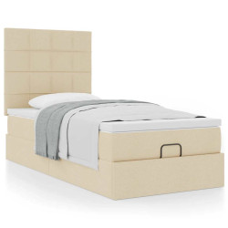Cama otomana com colchão 100x200 cm tecido creme