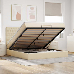 Estrutura de cama otomana com creme de colchão 180x200cm tecido