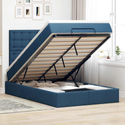Estrutura de cama otomana com colchão 120x190 cm tecido azul